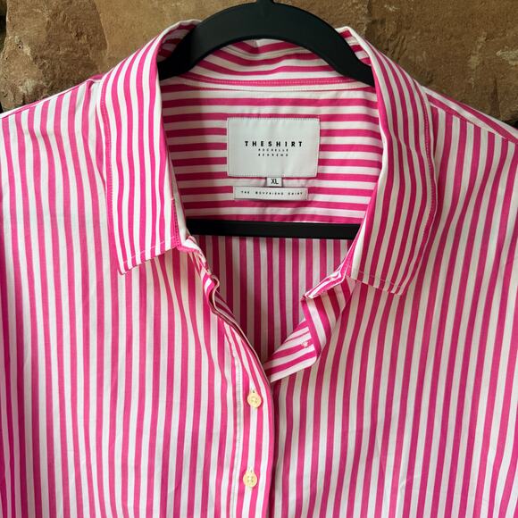 NEW THE SHIRT Rochelle Behrens THE BOYFRIEND XL Button Up Striped Pink White - Picture 8 of 12
